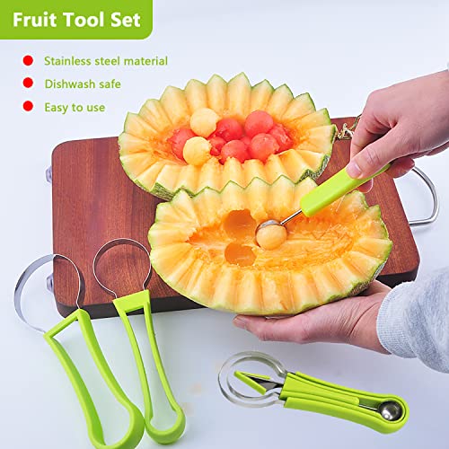 Melon Baller Scoop Set,Melon Peeler, 4 In 1 Stainless Steel Fruit Carving Tools Set, Ice Cream Melon Scoop,Seed Remover For Watermelon Slicer (1 Set & 1 Orange Peeler) #TOP1