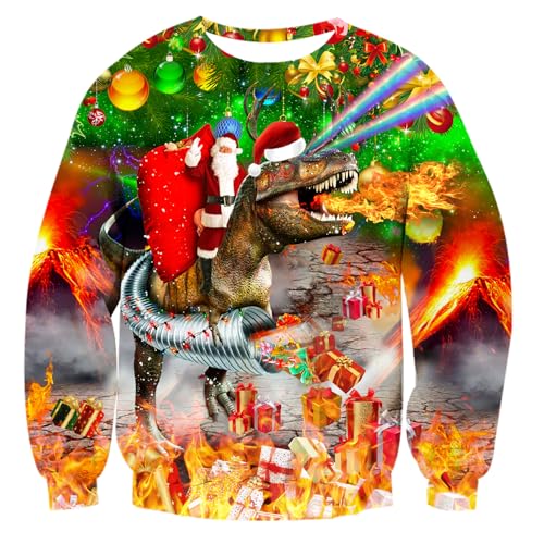ALISISTER Sudadera navideña FEA para Hombres Sudadera navideña FEA Estampada por Dinosaurios 3D Sudadera navideña FEA de Manga Larga Regalo navideño Fiesta m