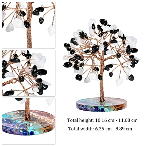 Nupuyai Obsidian & White Chalcedony Crystal Money Tree with 7 Chakra Base - Image 2