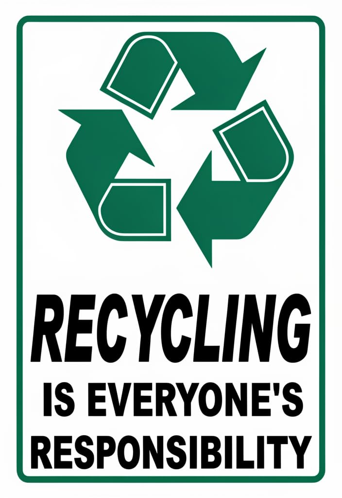 peiyeety Recycling Is Everyone's Responsibility Tin Sign 12x8 Inch, Green Recycle Symbol Metal Wall Decor, Eco Awareness Poster for Home, Office, School, Classroom, Trash Sorting Area