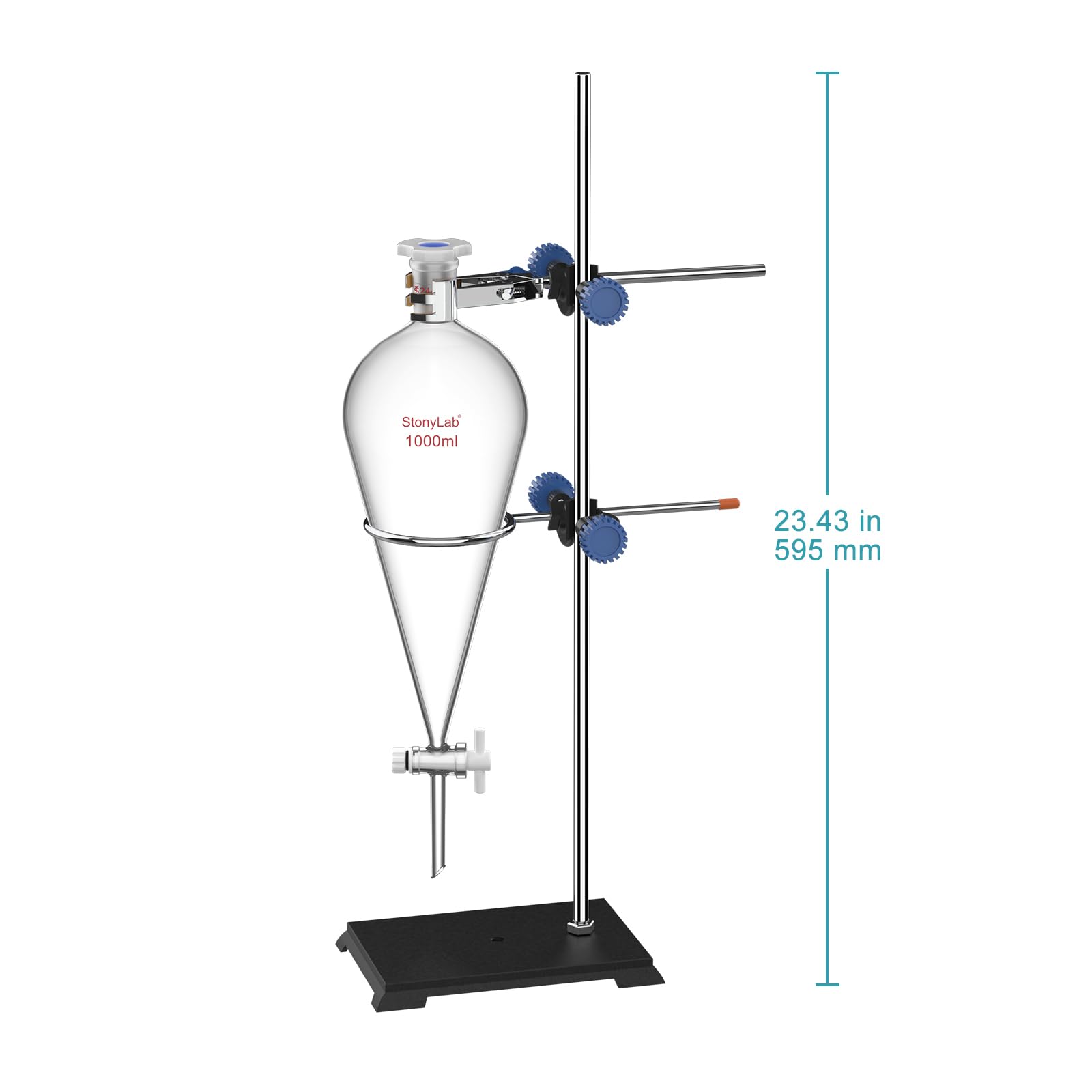 stonylab Borosilikatglas Scheidetrichter mit Laborständer Set, 1000 ml Kapazität, 24/40 Schliff und PTFE-Hahn für Titration Extraktion