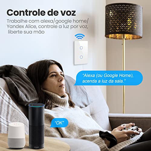 MIUCDA Interruptor Inteligente de Touch Luz Sem Neutra 4x2 RF433MHz Wi-Fi para Smart Life Tuya App T