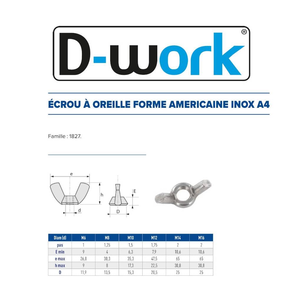 D-Work, 25 dadi per orecchie, forma americana, M16 mm, in acciaio inox A4