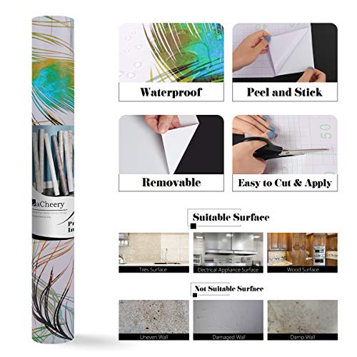 Lacheery Removable Wall Paper Peel And Stick Wallpaper Decorative Self Adhesive Vinyl Paper 17.7"X80" Feather Contact Paper Blue Wallpaper Roll For Girls Bedroom Walls Dresser Drawer Liners Bookcases #TOP6