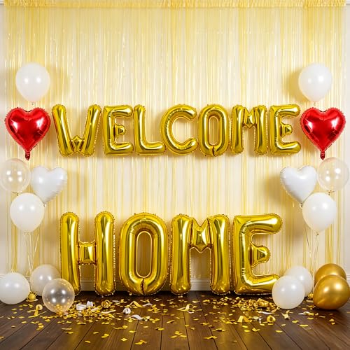 Image of TONIFUL 2 Size Gold WELCOME HOME Foil Letter Balloons Banner Decorations