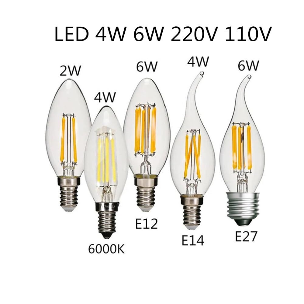 Packung mit 10 LED-Leuchtmitteln C35 E14 E12 E27 220 V 110 V dimmbar 2 W 4 W 6 W Energiesparlampe Warmweiß Licht 360 Grad (Warmweiß, C35L_E27 220 V_NO_6W)