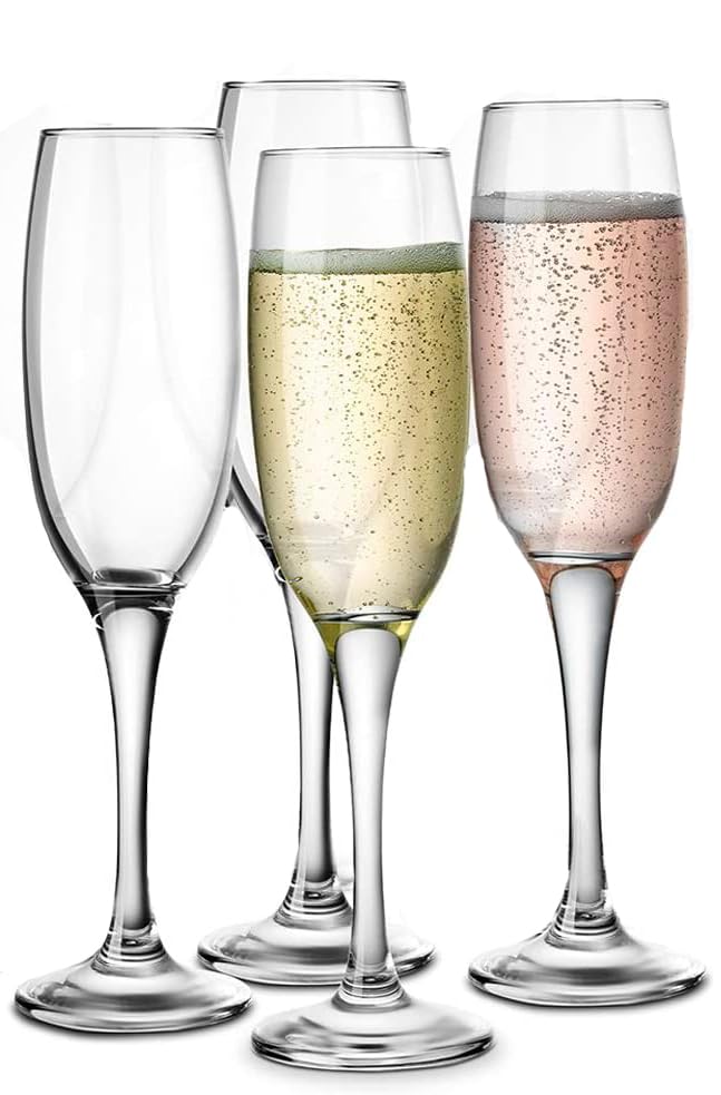 Image of Champagne Flutes Wine Glasses 200ml, Set of 4 Long Wine, Burgundy Clear Glasses with Stem for Wedding Anniversary, Birthday, Gift (RKT-06, Set of 4)