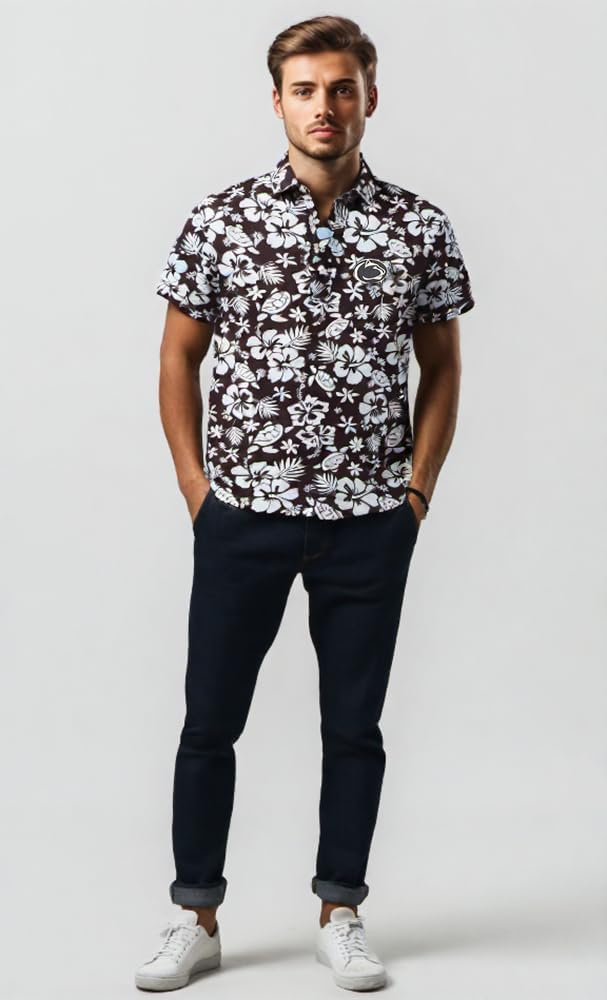 Wes and Willy Mens Sport Fan College Team SPF 50+ Performance Polo - Turtle and Hibiscus Print - Image 3