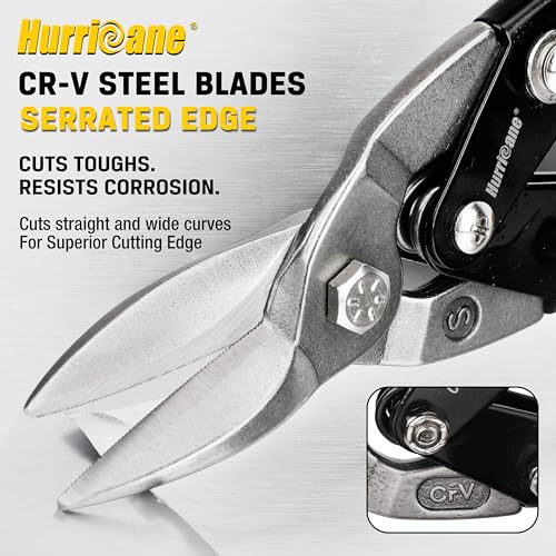 Image of HURRICANE 10 inch Aviation Tin Snips, Straight Cut Metal Shears with Non-Slip Tyregrip Handle, Cr-V Steel Blades Shears for Thin Sheet Metal, Aluminum, Gutter & DIY Projects