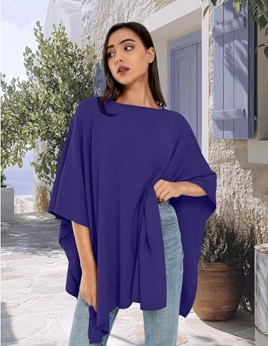 Image of PULI Women's Pullover Poncho Sweater Oversized Loose Fit Soft Shawl Layering Tops for Office Travel Daily Wear,Fall Winter