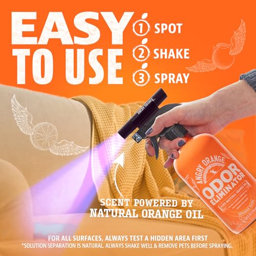 Image of ANGRY ORANGE Pet Odor Eliminator Kit for Dog /Cat Urine, 24oz Citrus Odor Eliminator Spray and Stain Sniper Flashlight - NEW Orange Rush Scent