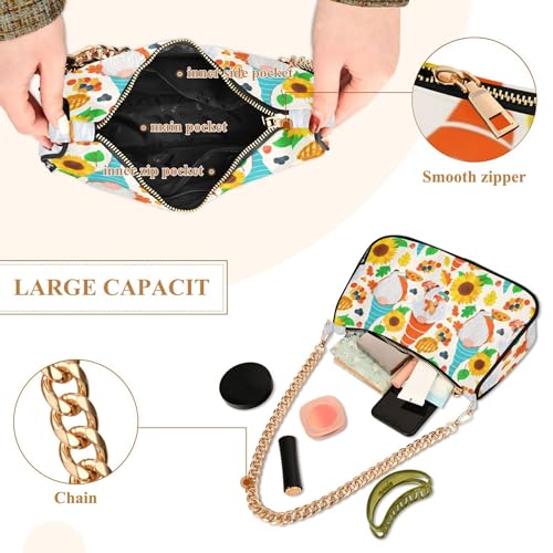 Cute Gnomes Sunflowers Yellow Clutch Handbags Womens Shoulder Handbag Aesthetic Zipper Classic Formal Purse Hobo with Chain Strap4