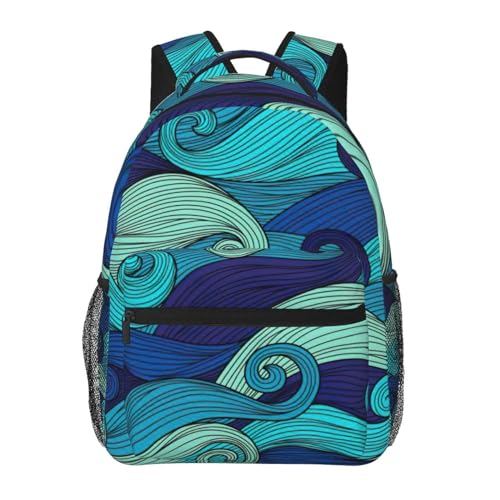 Sac à dos en toile OdDdot léger imprimé vagues de l'océan noir pour adulte