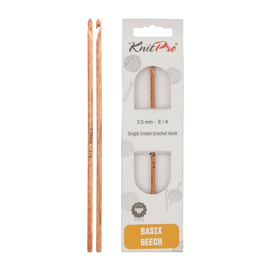 KnitPro Basix Beech Single Ended Crochet Hook, Natural, 3.50mm