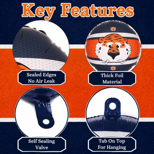 Image of Auburn Mylar Balloons -3 Pack- Featuring Official Logos and Aubie the Tiger - 18in Mylar Balloons for Auburn Graduation Decorations - Tailgates, Birthdays, Gameday Parties - by Havercamp