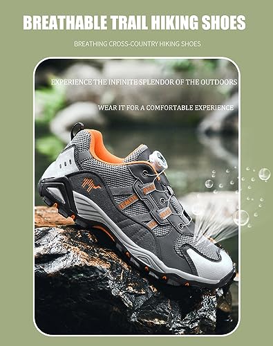 Men's Waterproof Hiking Shoe for Walking & Trail Shoes Self-Tying Anti Slip Outdoor Hike Trekking Shoes Low Top Breathable Camping Hiker Sneakers4
