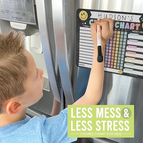 Image of Hadley Designs Magnetic Chore Chart for Kids Multiple Kids - Dry Erase Family Chore Chart for Fridge, Weekly Chores Checklist Kid, Behavior Charts for Home, Classroom Chalk Chores Board in School