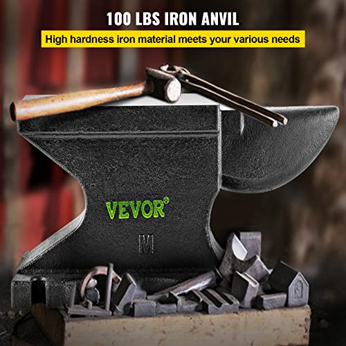 Vevor Cast Iron Anvil, 100 Lbs(45Kg) Single Horn Anvil With 10.4 X 5 In Countertop And Stable Base, High Hardness Rugged Round Horn Anvil Blacksmith, For Bending, Shaping, Twisting #TOP1