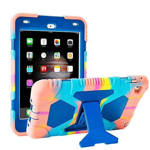 iPad Mini 5 Case, iPad Mini 4 Case, Hybrid Three Layer Armor Shockproof Rugged Drop Protection Cover Case Built with Kickstand (iPad Mini 5 Case, Ice/Blue)