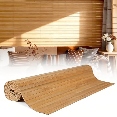LCBBKYSQ Natural Bamboo Wall Panel for Interior Wall Decor, Pole Wrap Wainscoting Wall Cladding Panel for Kitchen Island, Bedroom, Living Room, Office, Light-Carbonized (48" * 96") by LCBBKYSQ - Used condition - US$43.71