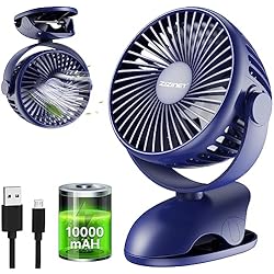 Ventilador Cama ZIZINET Ventilador USB, Mini Ventilador Silencioso 10000mAh Recargable Batería y Cable USB Ventiladores Pequeño Giratorio de 720 °de Mesa con 4 Velocidades Potente Pinza para Oficina y Campaña