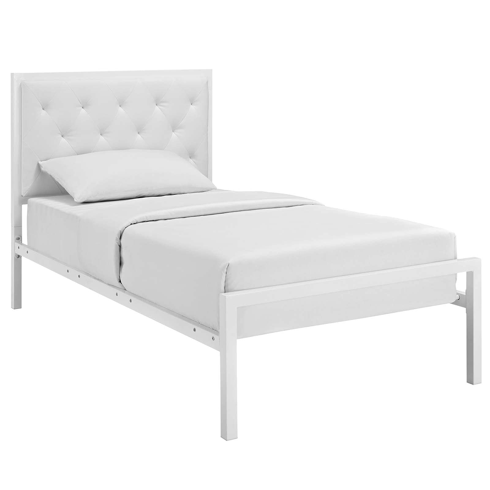 Amazon.com: Modway Mia Tufted Faux Leather Twin Platform Bed Frame in White  White : Home & Kitchen