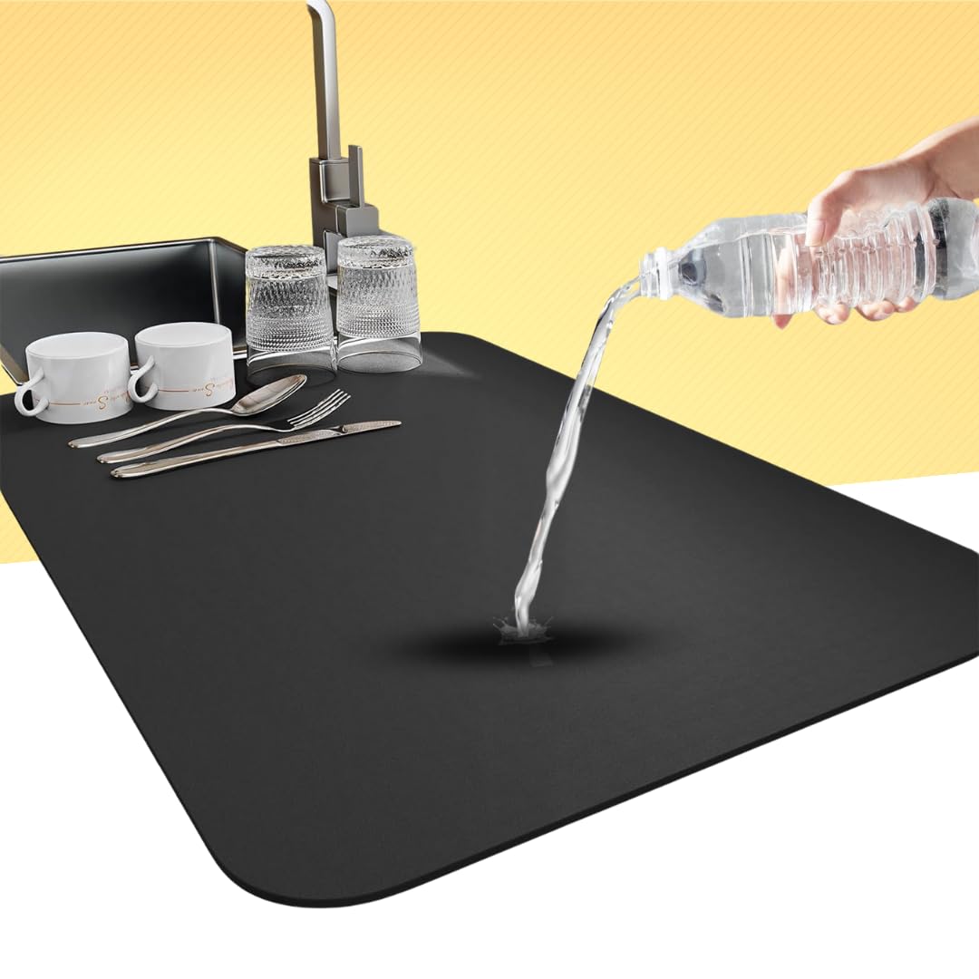 Large Dish Drying Mat for Kitchen - Water Absorbent Mats for Kitchen, Non-Slip Mat for Kitchen Counter, Quick Drying, Ideal for Dishes & Utensils (60 X40) Large