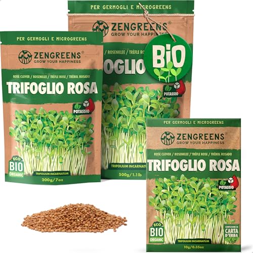ZenGreens® - Semi di trifoglio rosa biologico - Scegli tra 10g, 200g e 500g - Germogli di trifoglio rosa - Germinazione superiore al 97% - Microgreens