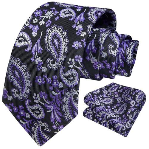 Image of HISDERN Ties for Men Paisley Tie and Pocket Square Woven Classic Floral Mens Ties Handkerchief Set Wedding Party Necktie