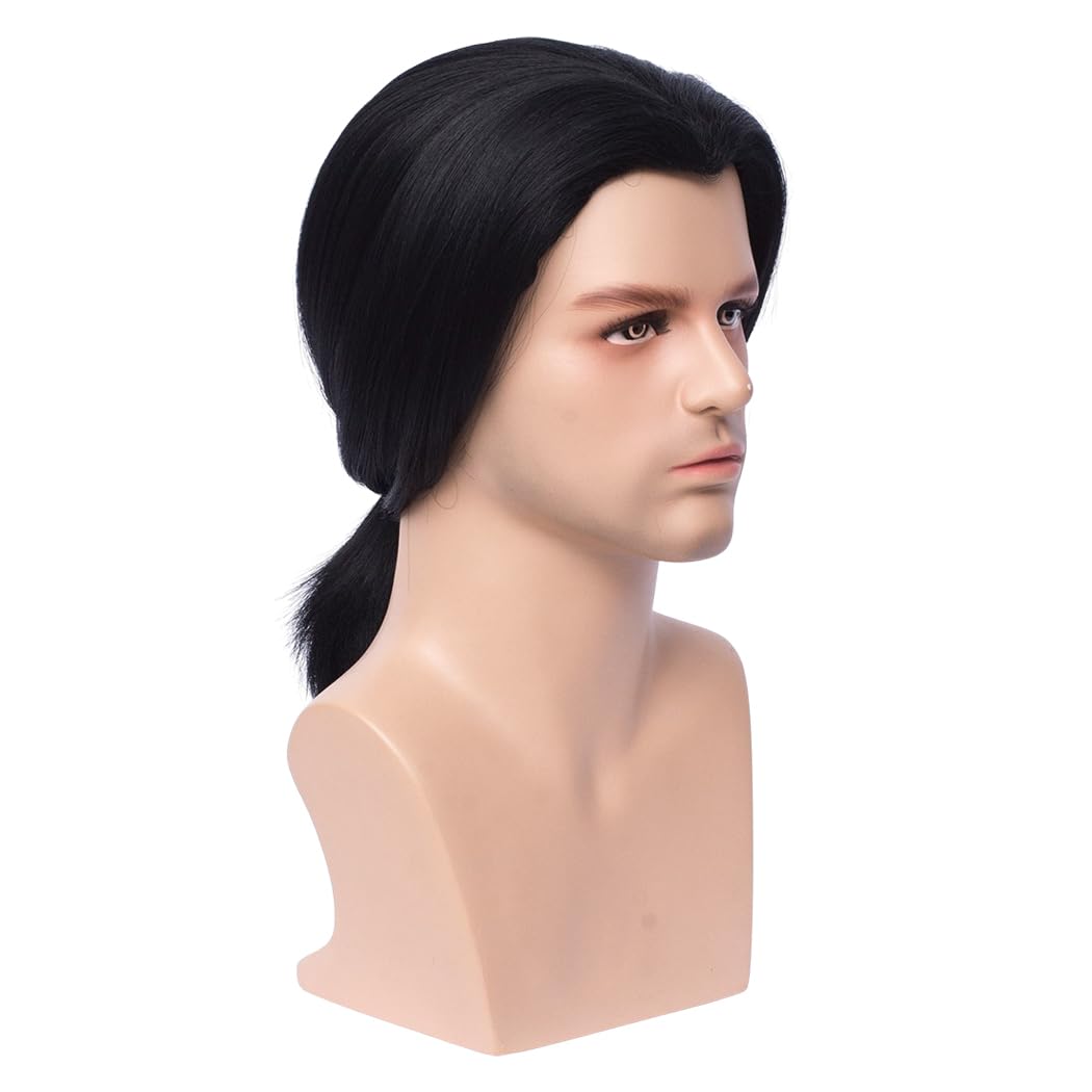 Męska Czarna Peruka, TOMIGO Krótka Czarna Syntetyczna Peruka Dla Mężczyzn Halloween Cosplay Costume Wig