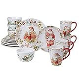 Christmas Story 16pc Dinnerware Set – Service for 4 with Santa Plates, Bowls & Mugs – Vintage Holiday Ceramic Set Featuring Festive Art, Red Accents & Seasonal Charm