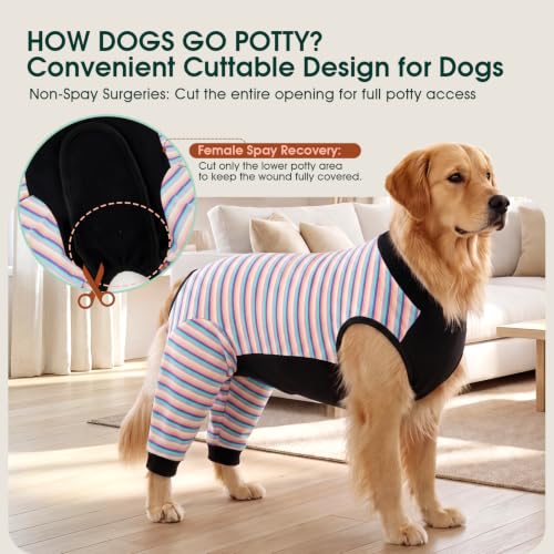 Image of Kuoser Dog Recovery Suit with Anti Licking Rear Leg Sleeve, Purple M