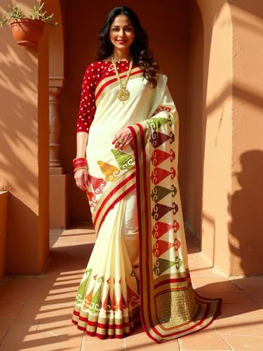 Image of AKHILAM Women's Kanjivaram Pure Soft Silk Saree With Unstitched Blouse Piece