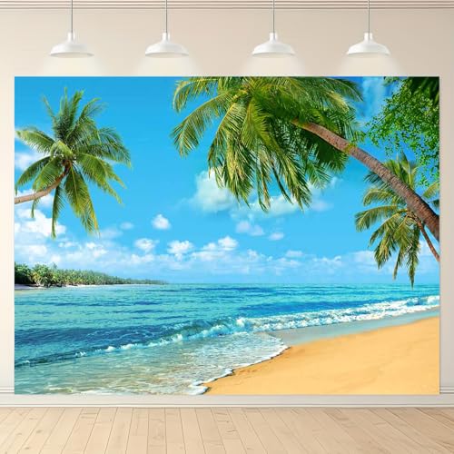 Summer Island Scene Photography Backdrop Beach Sea Palm Hawaiian Themed Birthday Party Banner Decorations Photo Background Vinyl 7x5ft Photo Booths Studio Props Wedding Supplies