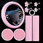 10 Pcs Leather Steering Wheel Cover for Women Cute Car Accessories Set with Seat Belt Shoulder Pads Seatbelt Covers Cup Holders Bling Start Button Ring Sticker Air Vent Clip Car Accessories(Pink)