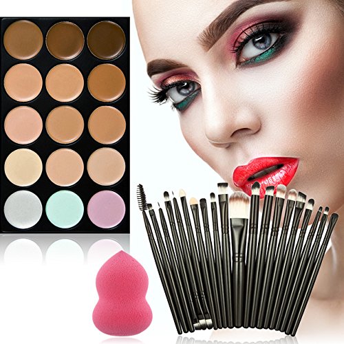 15 Colors Makeup Concealer Cream Palette+20Pcs Sponge Puff Brushes