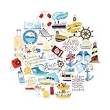 Navy Peony Kreuzfahrt Sticker-Set — großformatig, handillustrierte, glänzend & wasserfest — für Koffer, Laptop & Wasserflasche (30-teilig)