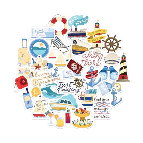 Navy Peony Relaxing Cruise Statement Stickers - Hand-Illustrated, Glossy, Waterproof - for Luggage, Laptops, Water Bottles (30 Pcs)