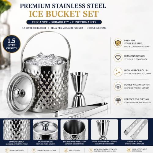 Image of FINALITY Stainless Steel Double Walled Insulated Ice Bucket (SILVER POLISH KATLI)