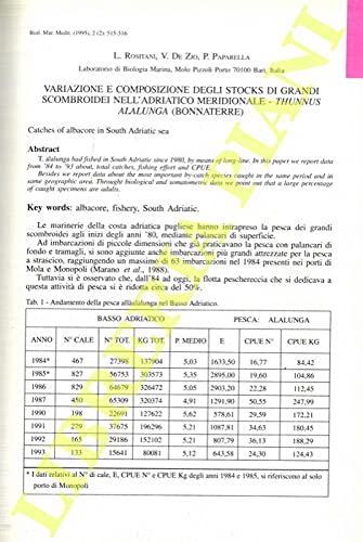 Variazione e composizione degli stocks di grandi scombroidei nell'Adriatico Meridionale - Thunnus alalunga (Bonnaterre).