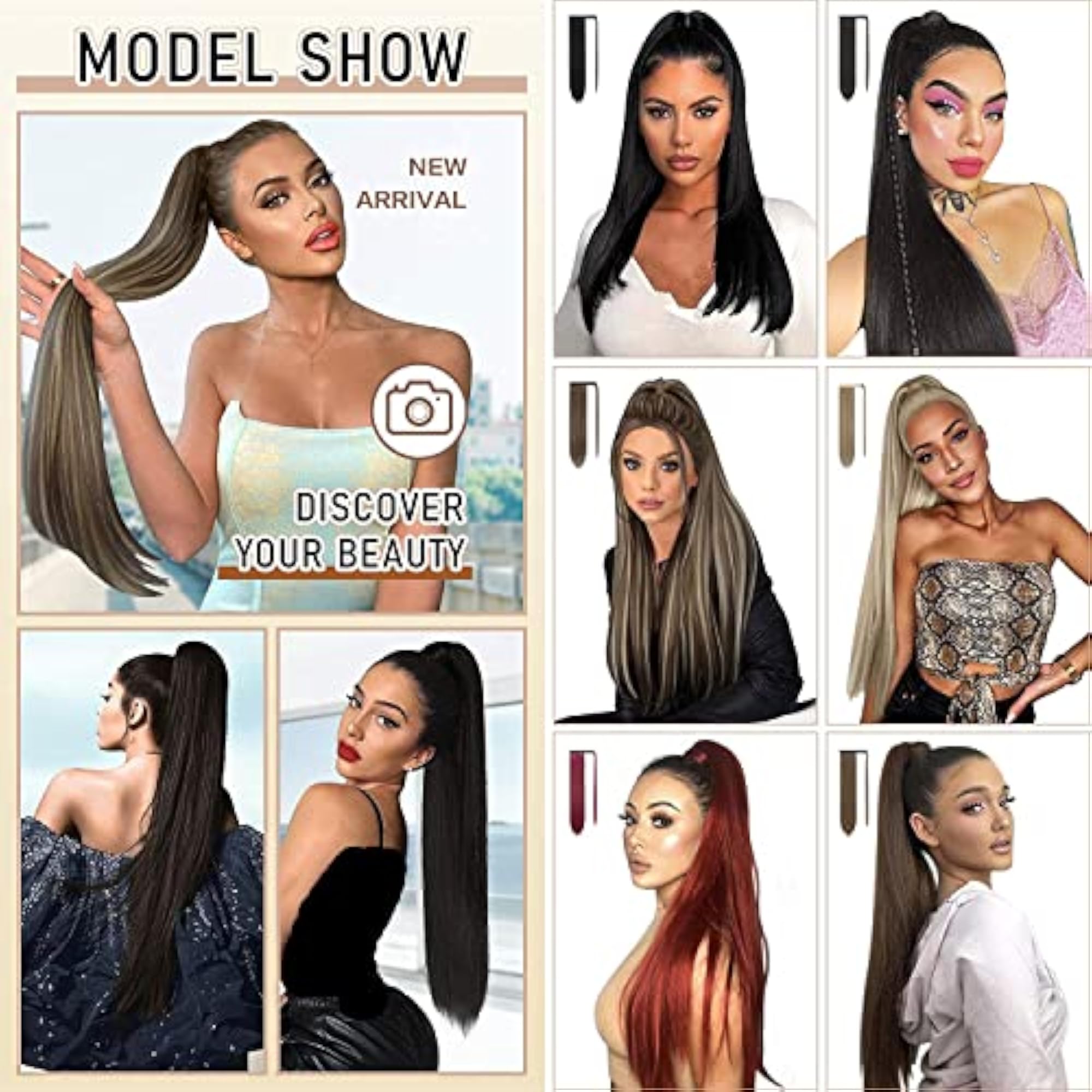 Straight Ponytail Extensions Hair Piece Wrap, Synthetic