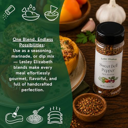 Image of Lesley Elizabeth Sweet Bell Pepper Seasoning - All-Purpose Dip & Herb Blend | Gourmet Pepper Spice for Chicken, Roasted Vegetables, Dips & Cooking