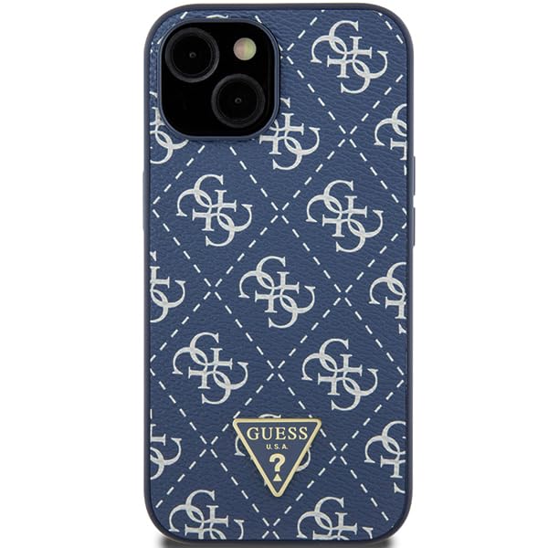 Coque iPhone 15 Plus GUESS rigide bleue avec logo 4G triangle en métal - 3
