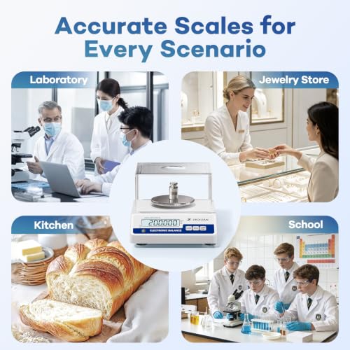 Image of Lab Scale 0.001g Accuracy 500g Digital Milligram Scale Lab Analytical Balances with Windshield RS232 Port 200g Calibration Weight Precision Scale Electronic Scale for Power Jewelry Gold Silver