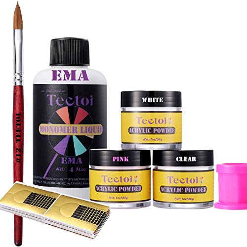 Size12 100% Pure Kolinsky Brush 4oz EMA Liquid Monomer 3 Colors Acrylic Powder kit Teetoi Acrylic Powder all-in-one Kit (color5)