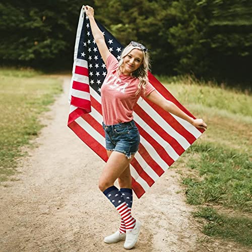 Junely American Flag Compression Socks For Women 15-20 Mmhg Knee High 4Th Of July Socks For Running Nurses Pregnancy Sports Travel Flight Circulation Red White Blue #TOP7