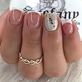 IMSOHOT Extra Short Press on Nails Square French Tip Fake Nails Nude Acrylic False Nails with Marble Designs Full Cover Artificial Cute Glue on Nails for Women 24Pcs
