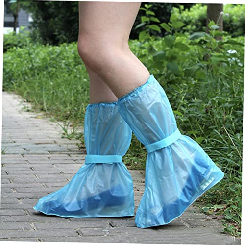 2 pares de fundas para calzado de tubo alto antideslizantes, prácticas para uso al aire libre, fundas impermeables ligeras de PVC para hombre y mujer, color azul miniatura 5