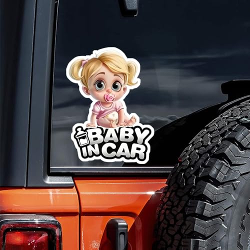 Image of 2pcs Cute Baby Girl in Car Safety Sign Stickers, 4.33''x5.91'' Waterproof Vinyl Decal, Used for Car Bumper Window Rear Windshield-Remind Vehicles Behind | CZ71