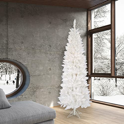 Vickerman 7.5' Sparkle White Spruce Pencil Artificial Christmas Tree, Clear Dura-Lit Incandescent Lights - Faux Spruce Christmas Tree - Seasonal Indoor Home Decor #TOP2